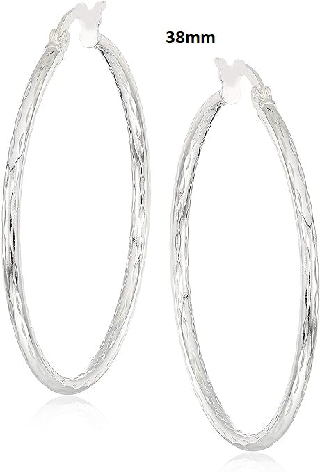 ONE: 925 Sterling Silver 38mm Hoop Earrings 14K Gold Plated Jewelry CZ