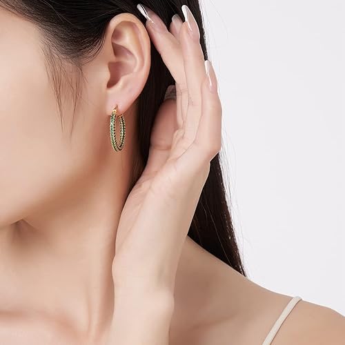 ONE:  ONE: 925 Sterling Silver Post Hoop Earrings 14K Gold Plated Jewelry CZ