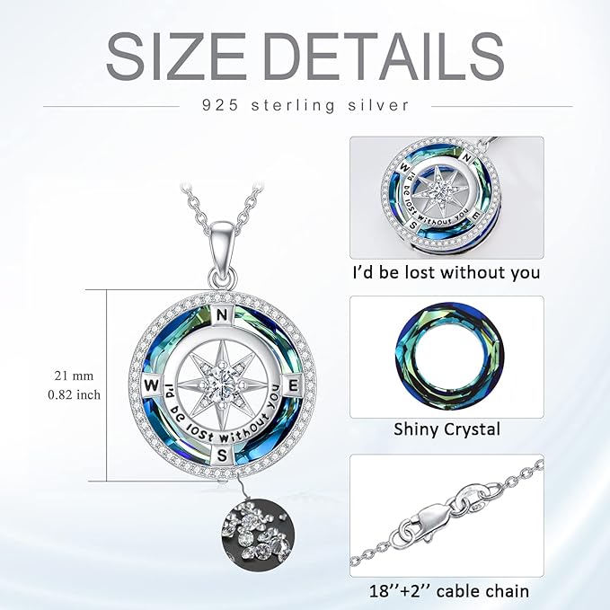 ONE: The Compass Bermuda Blue  Pendant Necklace Jewelry