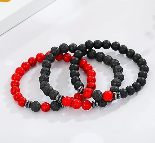 THREE: 3 HANDMADE Bracelets Matte Natural Lava Rock Volcanic Stone Beads Elastic Stretch