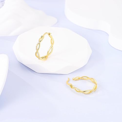 ONE: 925 Sterling Silver Hoop Earrings 14K Gold Plated Jewelry CZ