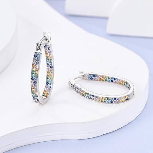 ONE: 925 Sterling Silver Hoop Earrings 14K Gold Plated Jewelry CZ