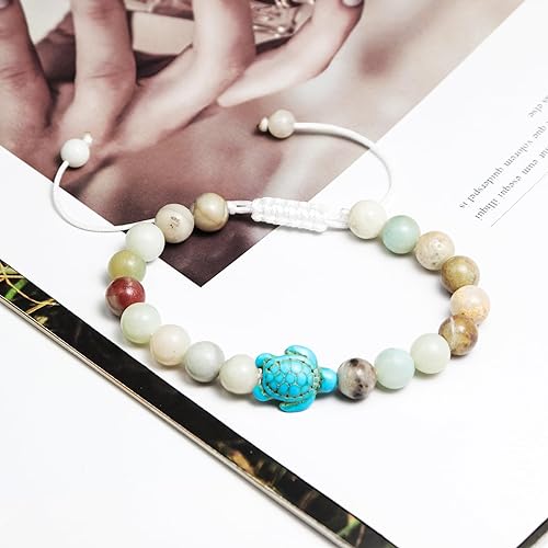 ONE: HANDMADE Natural Stones Beaded Bracelet Elastic Stretch Sea Turtle