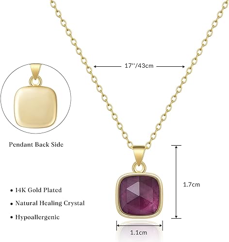ONE: Handmade Healing Crystal Pendant Necklace, 14K Gold Plated Natural Energy Stone Amethyst-Square