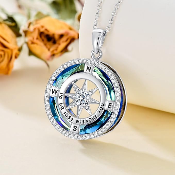 ONE: The Compass Bermuda Blue  Pendant Necklace Jewelry