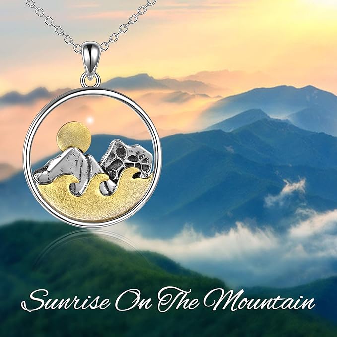 ONE: Mountain and Ocean Wav Nature Pendant Necklace Genuine Sterling Silver 925