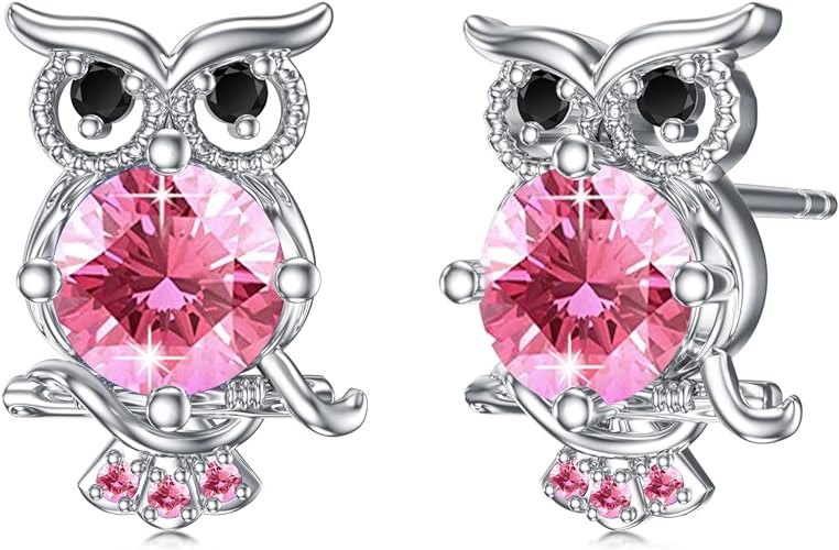ONE PAIR:  Hoop Earrings Genuine 925 Sterling Silver OWL STUD