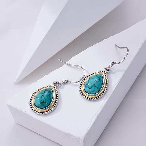 ONE PAIR: Santa Fe Turquoise authentic Native American turquoise earrings Gemstone Southwestern Style 925 Sterling Silver