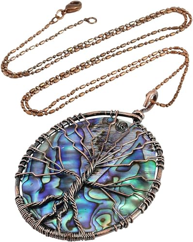 ONE: Handmade Healing Crystal Abalone Shell TREE Pendant Necklace