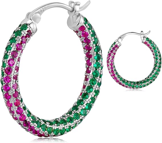 ONE:  ONE: 925 Sterling Silver Post Hoop Earrings 14K Gold Plated Jewelry CZ