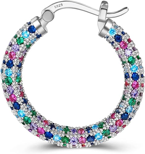ONE: 925 Sterling Silver Post Hoop Earrings 14K Gold Plated Jewelry CZ
