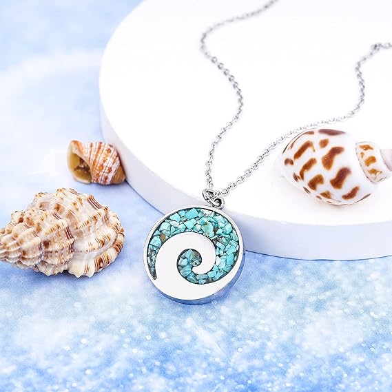 ONE: Wave Turquoise +White Howlite Stainless Steel Pendant Necklaces