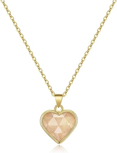 ONE: Handmade Healing Crystal Pendant Necklace, 14K Gold Plated Natural Energy Stone Rose Quartz-Heart