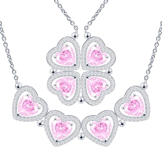 ONE: Lucky Four Leaf White Gold October Tourmaline Clover Pendant Necklaces for Women & Girls