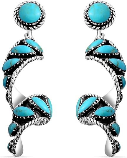 ONE PAIR: Santa Fe Turquoise authentic Native American Turquoise Swirl earrings Gemstone Southwestern Style 925 Sterling Silver