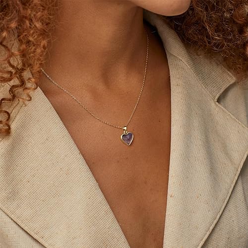 ONE: Handmade Healing Crystal Pendant Necklace, 14K Gold Plated Natural Energy Stone Amethyst-Heart