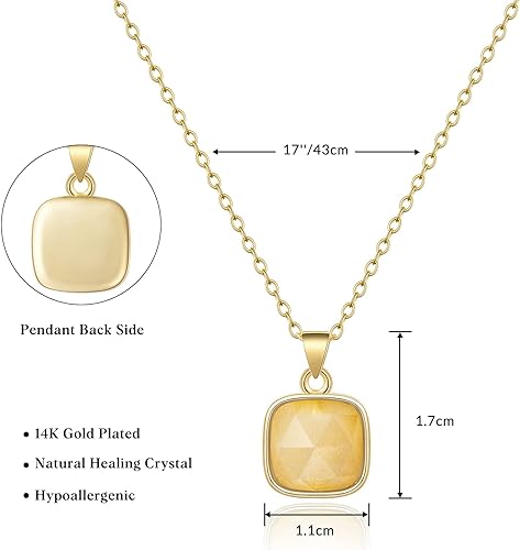 ONE: Handmade Healing Crystal Pendant Necklace, 14K Gold Plated Natural Energy Stone Citrine-Square