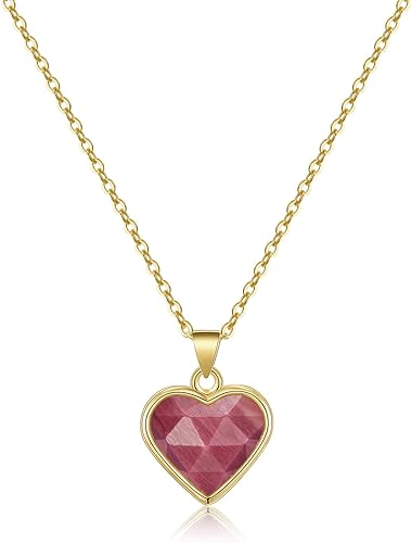 ONE: Handmade Healing Crystal Pendant Necklace, 14K Gold Plated Natural Energy Stone Rhodochrosite-Heart