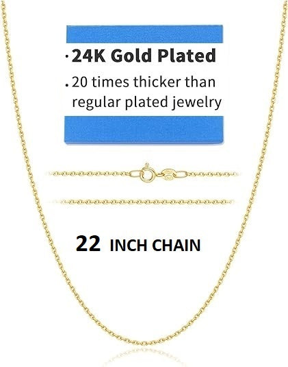 ONE:  Solid 24K Real Gold Over 925 Sterling Silver Chain Jewelry 22 INCH GOLD CHAIN