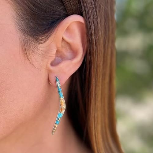 ONE :💎Color: Handmade Genuine Natural Multi Colors Spiny   Turquoise Earrings 925 Sterling Silver (Solid)