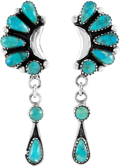 ONE :💎Color: Handmade Genuine Natural Turquoise EARRINGS 925 Sterling Silver (Solid)