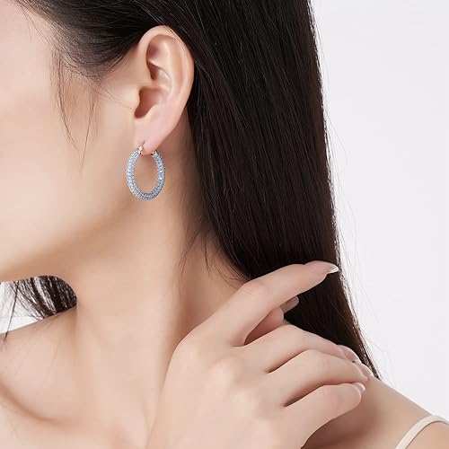 ONE: 925 Sterling Silver Post Hoop Earrings 14K Gold Plated Jewelry CZ