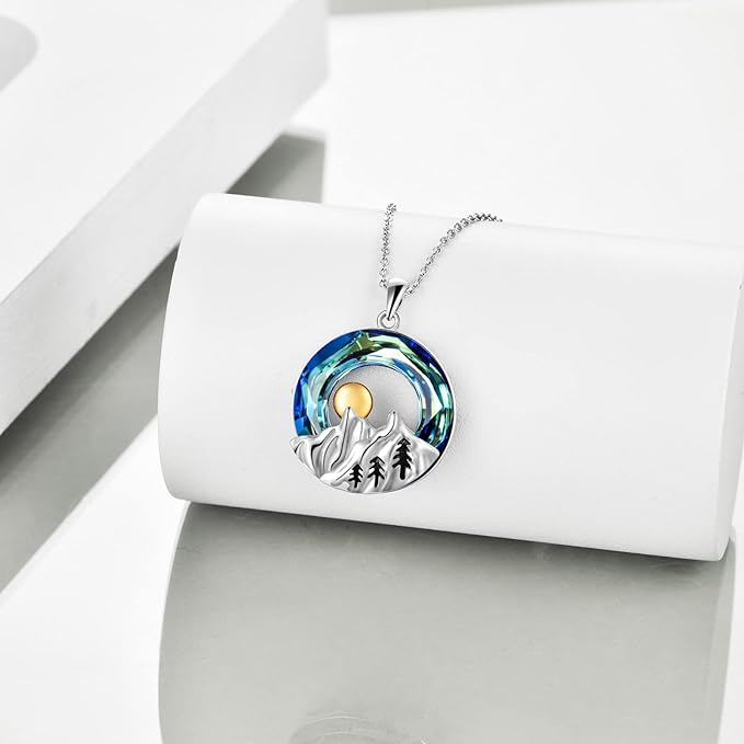 ONE: Crystal Mountain Silver-Mountain Nature Pendant Necklace Genuine Sterling Silver 925