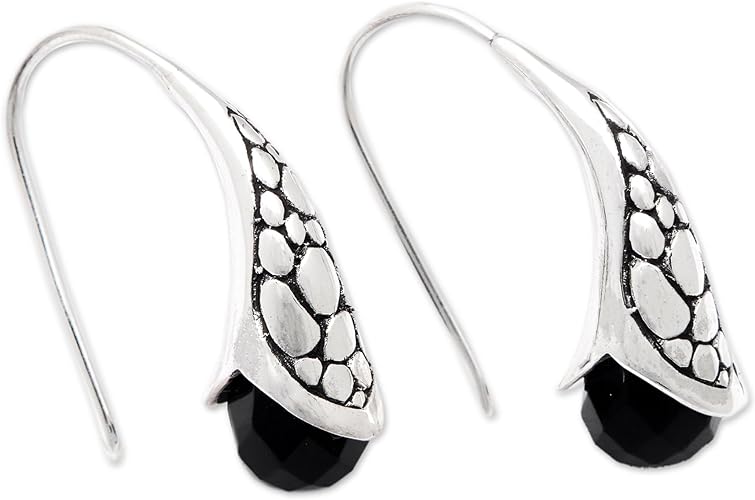 ONE PAIR:  925 Sterling Silver  Earrings BLACK / SILVER