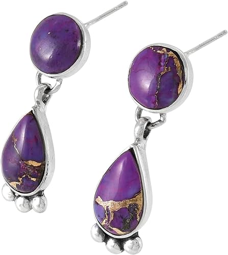 ONE :💎Color: Handmade Genuine Natural Purple Turquoise Earrings 925 Sterling Silver (Solid)