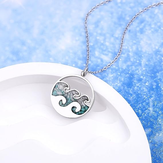 ONE: Wave Turquoise +White Howlite Stainless Steel Pendant Necklaces