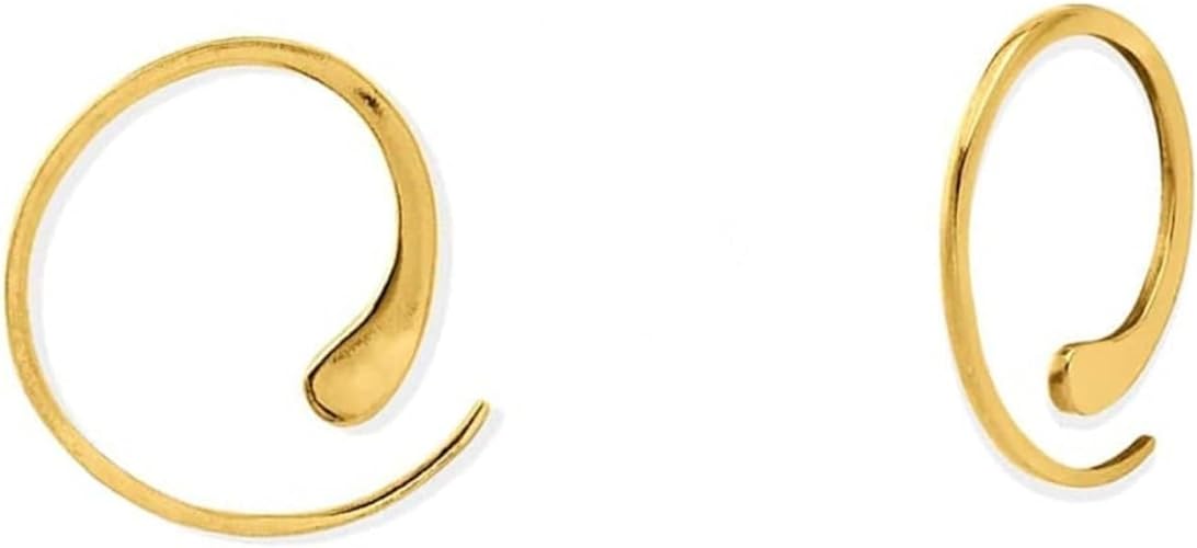 ONE PAIR: Pull Through Hoop Earrings Genuine 925 Sterling Silver 14K GOLD