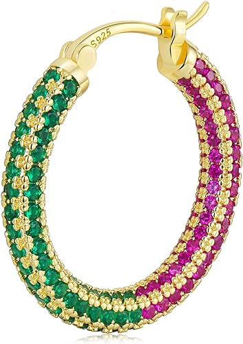 ONE:  ONE: 925 Sterling Silver Post Hoop Earrings 14K Gold Plated Jewelry CZ