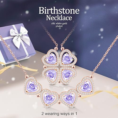 ONE: Lucky Four Leaf Rose Gold JUNE- Alexandrite Clover Pendant Necklaces for Women & Girls