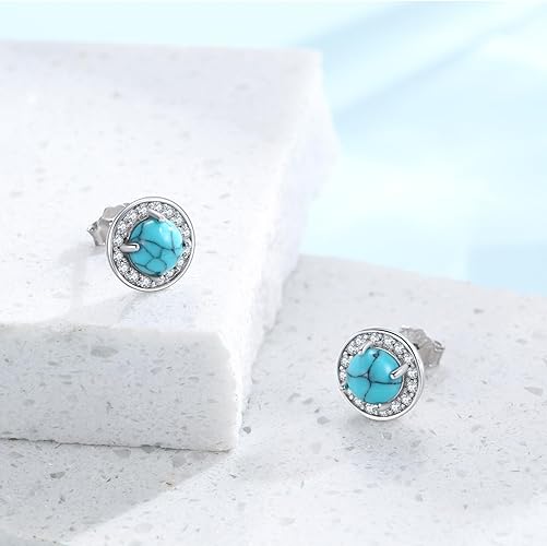 ONE PAIR:  Hoop Earrings Genuine 925 Sterling Silver   Dangle Earrings STUD Turquoise