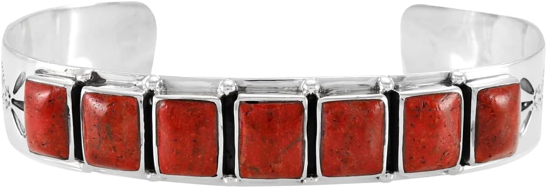 ONE :💎Color: Handmade Coral and 925 Sterling Silver (Solid) Genuine Cuff Bracelet