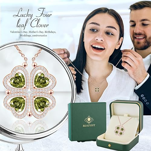 ONE: Lucky Four Leaf Rose Gold Amethyst Clover Pendant Necklaces for Women & Girls 925