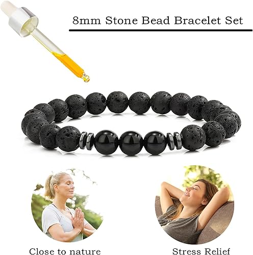 THREE: 3 HANDMADE Bracelets Matte Natural Lava Rock Volcanic Stone Beads Elastic Stretch AGATE