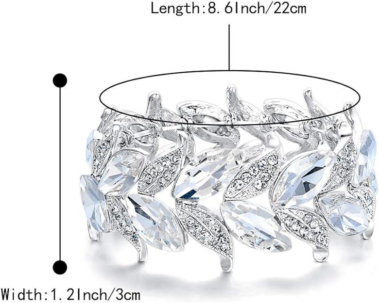 0NE: Premium Gorgeous Jewelry Elegant Crystal Marquise-Shape Leaf Stretch Bangle Bracelet