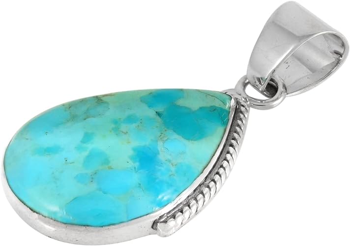 ONE :💎Sterling Silver (Solid) 925 Pendant Necklace Sterling Rope Chain) Genuine Color: Turquoise