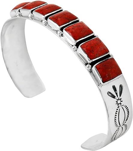 ONE :💎Color: Handmade Coral and 925 Sterling Silver (Solid) Genuine Cuff Bracelet