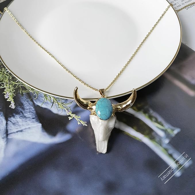 ONE:  Bull Skull Necklace Jewelry Vintage Gold Tone