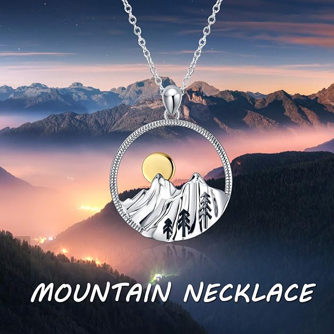 ONE: Mountain Silver-Mountain Nature Pendant Necklace Genuine Sterling Silver 925
