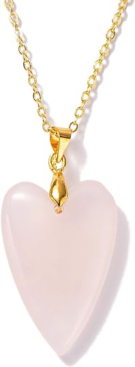 ONE: Handmade Healing Crystal Pendant Necklace, Natural Energy Stone Rose Quartz Heartet