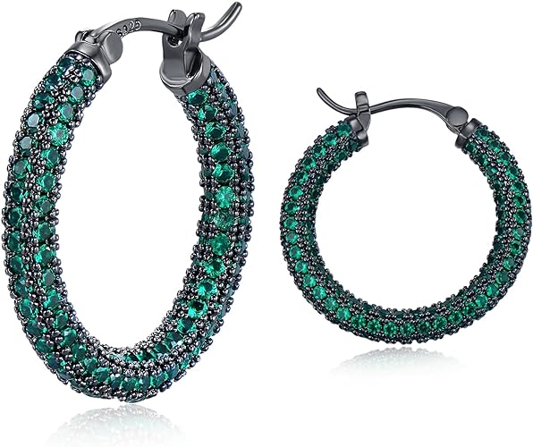 ONE: 925 Sterling Silver Post Hoop Earrings 14K Gold Plated Jewelry CZ
