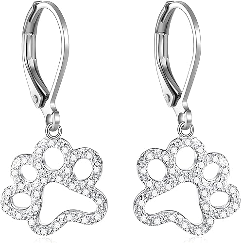 ONE PAIR:  Hoop Earrings Genuine 925 Sterling Silver Style: Lever back Paw Earrings