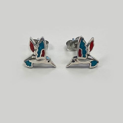 ONE PAIR: Santa Fe Turquoise authentic Native American Turquoise Earrings Gemstone Southwestern Style 925 Sterling Silver