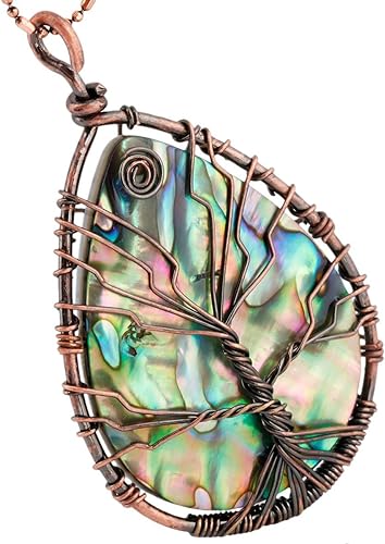 ONE: Handmade Healing Crystal Abalone Shell TREE Pendant Necklace