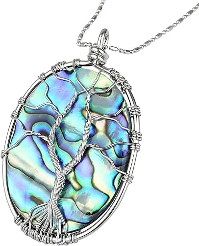 ONE: Handmade Healing Crystal Abalone Shell TREE Pendant Necklace