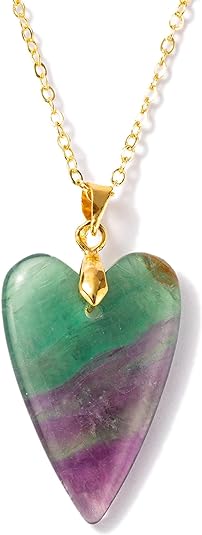 ONE: Handmade Healing Crystal Pendant Necklace, Natural Energy Stone Fluorite-Heart