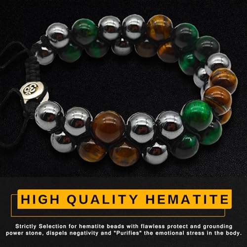 ONE: Tiger Eye Bracelet, Triple Protection Bracelet for Men Women, Handmade Tiger Eye Beads Hematite and Black Obsidian Natural Stone Healing Energy Crystal Bracelets